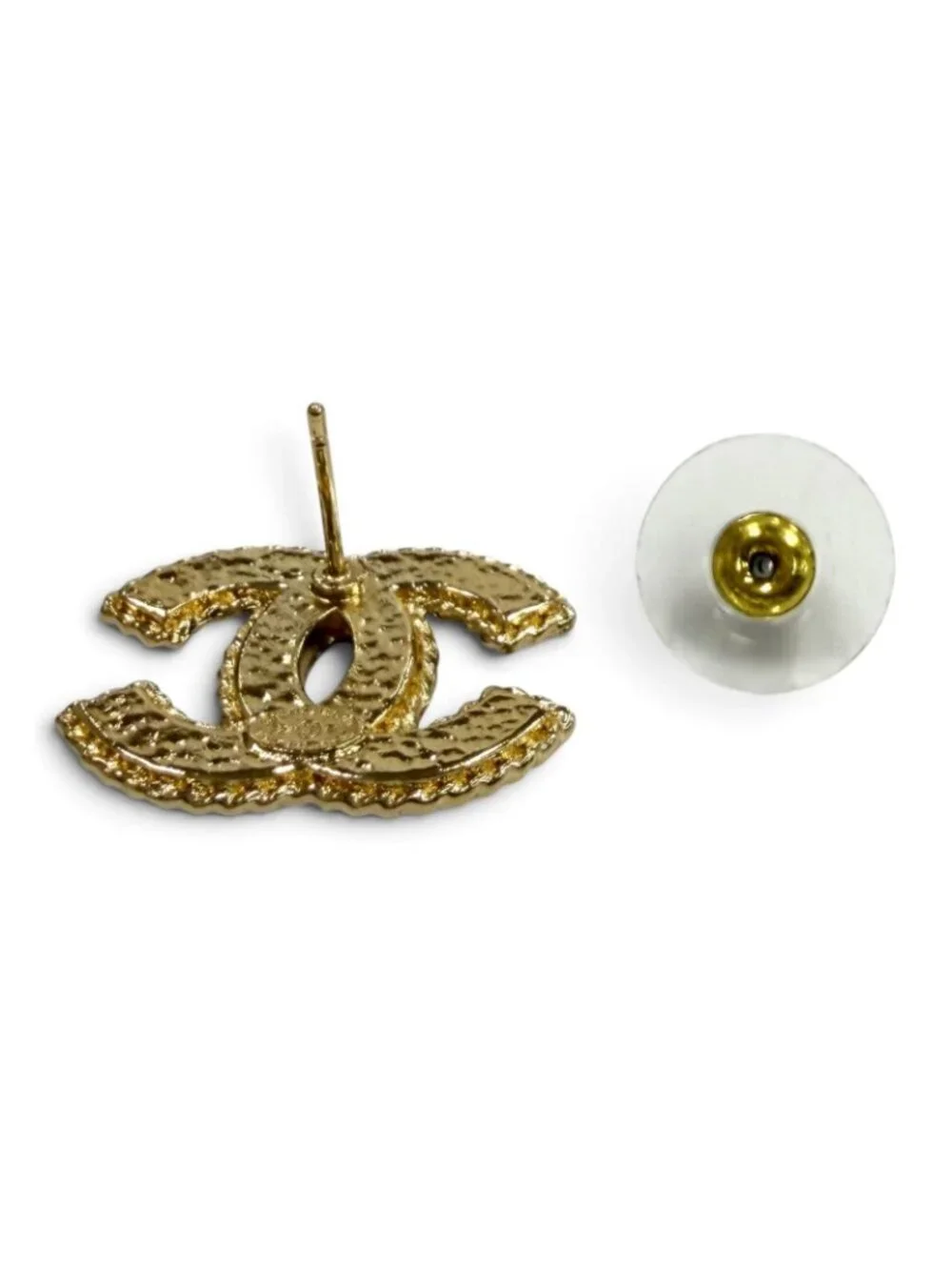 Chanel CC Logo Metal Earrings Gold Black